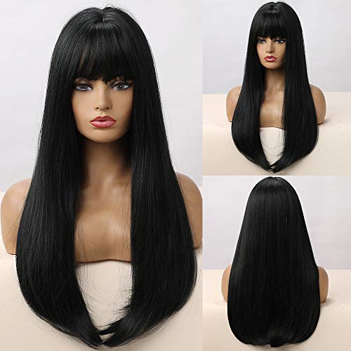 HAIRCUBE 20 Inch Nature Straight Ombre Wigs for White Women Black Root with Brown Hair Synthetic Wigs