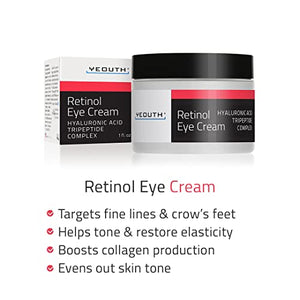 YEOUTH Retinol Eye Cream, Anti-Aging Eye Cream w/Hyaluronic Acid, Tripeptide Complex & Green Tea - Moisturize, Brighten, Soothe, Protect & Reduce Fine lines, Wrinkles, Dark Circles & Puffiness (1oz)