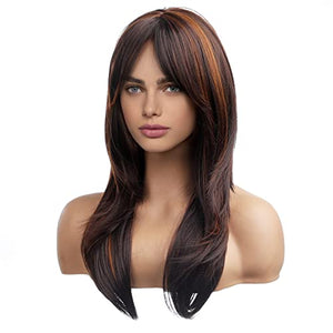 HAIRCUBE Long Blonde Wigs for Women Synthetic Hair Wig with Fringe Ombre Color