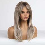 HAIRCUBE Long Blonde Wigs for Women Synthetic Hair Wig with Fringe Ombre Color