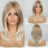 HAIRCUBE Long Blonde Wigs for Women Synthetic Hair Wig with Fringe Ombre Color