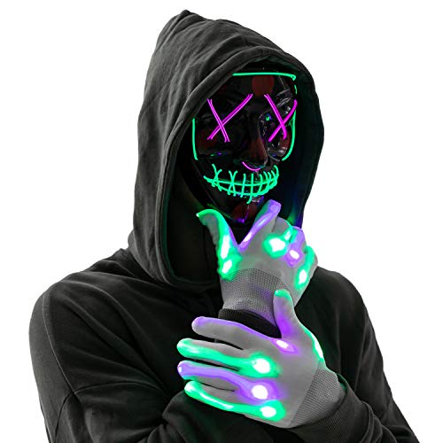 Halloween Led Mask Light Up Scary Mask and Gloves with 3 Lighting Modes for Halloween Cosplay Costume and Party Supplies