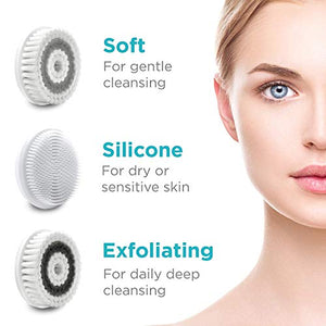 Fancii Waterproof Facial Cleansing Spin Brush Set with 3 Exfoliating Brush Heads - Complete Face Spa System - Advanced Microdermabrasion for Gentle Exfoliation and Deep Scrubbing (Aqua)