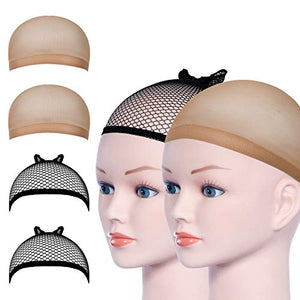 URAQT Wig Caps, 4 Pcs Stretchy Nylon Wig Cap, Close End Stocking Wigs Cup, Brown Unisex Wig Stocking Cap Hair Cup for Women Men