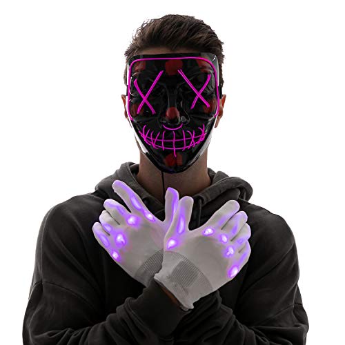 Halloween Led Mask Light Up Scary Mask and Gloves with 3 Lighting Modes for Halloween Cosplay Costume and Party Supplies