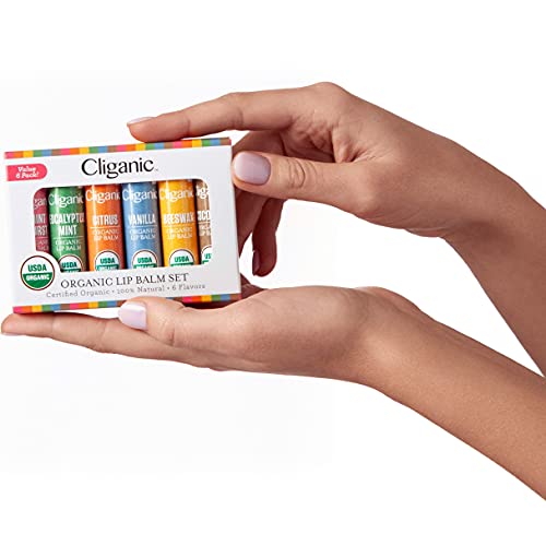 Cliganic USDA Organic Lip Balm Set - 6 Flavors - 100% Natural Moisturizer for Cracked & Dry Lips