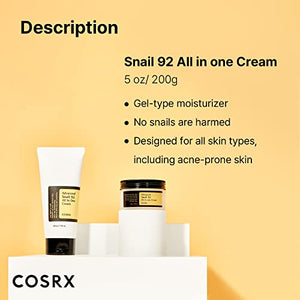 COSRX Advanced Snail 92 All in one Cream, 7.05 oz (Large size), Snail Mucin Secretion Daily Face Gel Moisturizer for Dry Skin, Acne-prone, Sensitive Skin, Korean Skincare