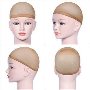 URAQT Wig Caps, 4 Pcs Stretchy Nylon Wig Cap, Close End Stocking Wigs Cup, Brown Unisex Wig Stocking Cap Hair Cup for Women Men