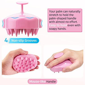 FREATECH Scalp Massager Shampoo Brush with Soft & Flexible Silicone Bristles for Hair Care and Head Relaxation, Ergonomic Scalp Scrubber/Exfoliator for Dandruff Removal and Hair Growth, Pink