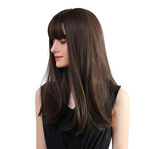 Esmee 24" Synthetic Wigs for Women Dark Roots Long Wig with Bangs Ombre Wavy Hair Realistic Simulation Scalp Middle Part