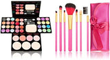 Makeup Brushes Cosmetic Palette Set TimeSong Professional Makeup Palette Kit （Include: Eyeshadow & Blusher & Face Powder & Lip Gloss) + Makeup Brushes Set (7pcs Pink Brushes)