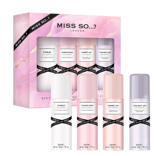 Miss So...? Mini Galore Womens Body Fragrance Gift Set, with Starlet, Sugar Rush, Sunset Sky & Twilight Kiss, Body Fragrance Set