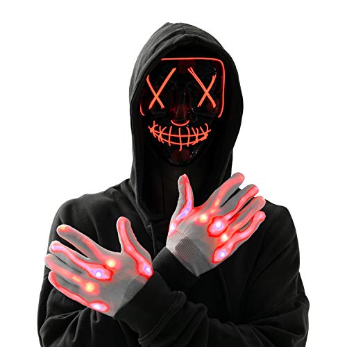 Halloween Led Mask Light Up Scary Mask and Gloves with 3 Lighting Modes for Halloween Cosplay Costume and Party Supplies