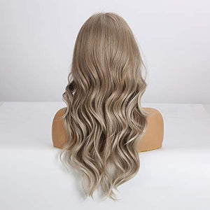 Esmee 24" Synthetic Wigs for Women Dark Roots Long Wig with Bangs Ombre Wavy Hair Realistic Simulation Scalp Middle Part