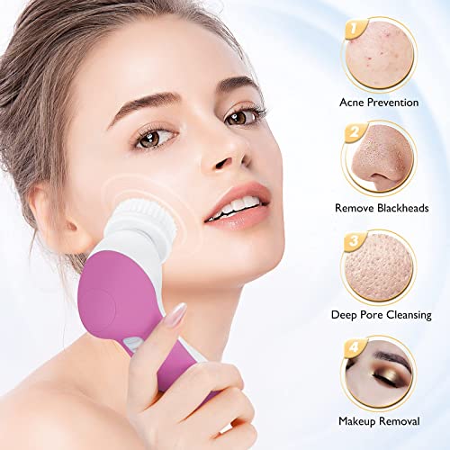 Face Spin Brush Facial Cleansing: Electric Exfoliator Exfoliating Spinning Silicone Skincare Cleanse Washer Cleanser Rotating Skin Care Spa System Machine Device for Women Men Teenage Girls Gifts Set