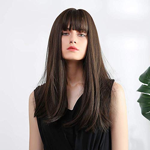 Esmee 24" Synthetic Wigs for Women Dark Roots Long Wig with Bangs Ombre Wavy Hair Realistic Simulation Scalp Middle Part