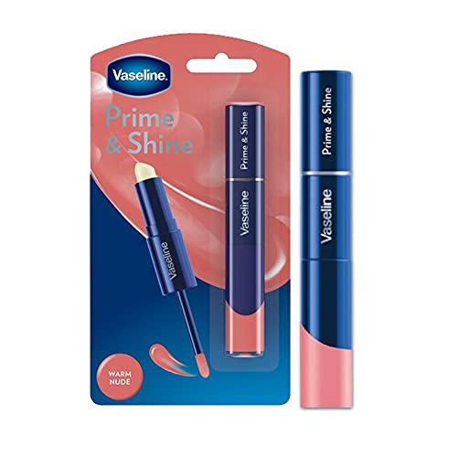 Vaseline Prime & Shine 2-in-1 Lip Balm and Coloured Gloss Dual Benefit With Free Make-Up Bag (Warm Nude)