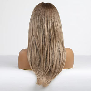 HAIRCUBE Long Blonde Wigs for Women Synthetic Hair Wig with Fringe Ombre Color