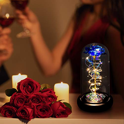 Valentines Day Gifts For Her,Valentines Rose Flower Gifts For Women,Valentines Gifts Birthday Gifts,Valentine's Day Roses Gifts For Mom Girlfriend Wife,Colorful Rainbow Light Up Rose In A Glass Dome