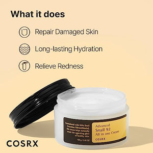 COSRX Advanced Snail 92 All in one Cream, 3.53 oz/100g | Moisturizing Snail Mucin Secretion Filtrate 92% | Facial Moisturiser, Long Lasting, Deep & Intense Hydration, Korean Skin Care