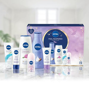 NIVEA Feel Pampered Skincare Regime Gift Set, Women's Gift Set Includes Shower Cream, Anti-Perspirant, Body Lotion, Moisturising Cream, Day Cream and Night Cream