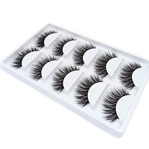 False Eyelashes, 3D Faux Mink Fake Eyelashes Handmade Dramatic Thick Crossed Cluster False Eyelashes Black Nature Fluffy Long Soft Reusable(5 Pairs)