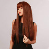 HAIRCUBE 20 Inch Nature Straight Ombre Wigs for White Women Black Root with Brown Hair Synthetic Wigs