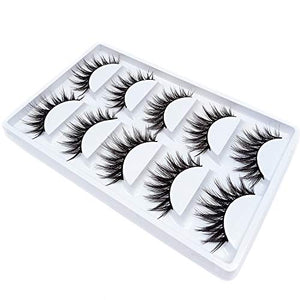 False Eyelashes, 3D Faux Mink Fake Eyelashes Handmade Dramatic Thick Crossed Cluster False Eyelashes Black Nature Fluffy Long Soft Reusable(5 Pairs)