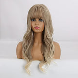 Esmee 24" Synthetic Wigs for Women Dark Roots Long Wig with Bangs Ombre Wavy Hair Realistic Simulation Scalp Middle Part