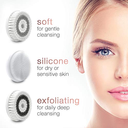 Fancii Waterproof Facial Cleansing Spin Brush Set with 3 Exfoliating Brush Heads - Complete Face Spa System - Advanced Microdermabrasion for Gentle Exfoliation and Deep Scrubbing (Aqua)