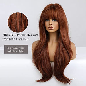 Esmee 24" Synthetic Wigs for Women Dark Roots Long Wig with Bangs Ombre Wavy Hair Realistic Simulation Scalp Middle Part