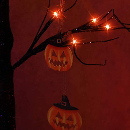 Eambrite Small Black Glitter Halloween Tree Light with 24 Orange LEDs Battery Operated Lighted Spooky Pumpkin Display Tree for Party Decoration