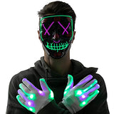 Halloween Led Mask Light Up Scary Mask and Gloves with 3 Lighting Modes for Halloween Cosplay Costume and Party Supplies