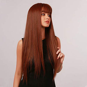 HAIRCUBE 20 Inch Nature Straight Ombre Wigs for White Women Black Root with Brown Hair Synthetic Wigs