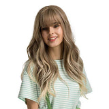 Esmee 24" Synthetic Wigs for Women Dark Roots Long Wig with Bangs Ombre Wavy Hair Realistic Simulation Scalp Middle Part