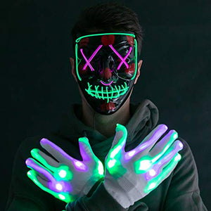 Halloween Led Mask Light Up Scary Mask and Gloves with 3 Lighting Modes for Halloween Cosplay Costume and Party Supplies