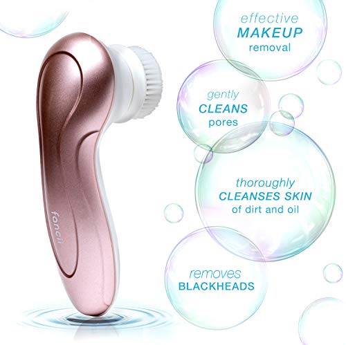 Fancii Waterproof Facial Cleansing Spin Brush Set with 3 Exfoliating Brush Heads - Complete Face Spa System - Advanced Microdermabrasion for Gentle Exfoliation and Deep Scrubbing (Aqua)