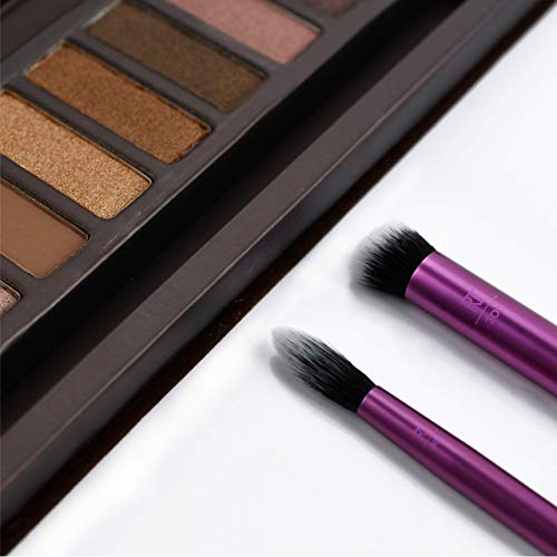 Real Techniques Eyeshadow Makeup Brush Set with Bonus Brow Brush, Easily Shade and Blend, 2 Count, Packaging and Handle Color May Vary