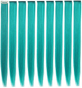 Rhyme Colored Hair Extensions Clip in For Girls Kids Women Hair Accessories Wig Hairpieces Christmas Halloween Gift birthday Cosplay Hairstyles 8 Pieces (Pink Purple Blue Teal)