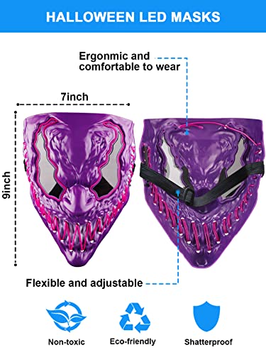 Venobat LED Halloween Mask, Scary Light Up Mask for Men Women Kids Adult with 3 Lighting Modes Glowing Neon Mask Dark and Evil Glowing Eyes Cosplay Costume Masquerade Parties Carnival