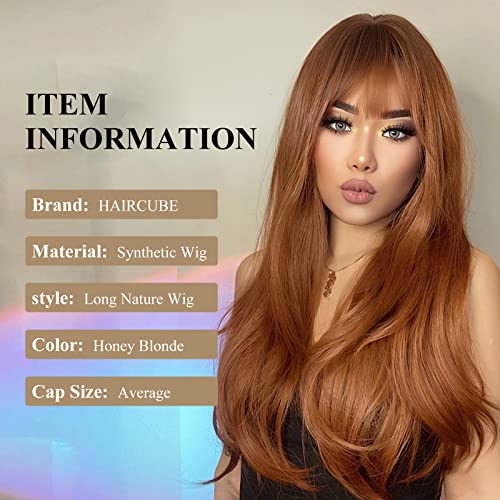 HAIRCUBE 20 Inch Nature Straight Ombre Wigs for White Women Black Root with Brown Hair Synthetic Wigs