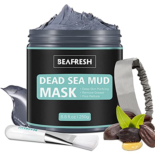 Natural Dead Sea Mud Mask - Headband & Brush included for Face and Body Cleansing Relaxing Detox Treatment Reduce Pores Purifying Face Mask for Acne Blackheads Oily Skin