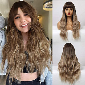 Esmee 24 Inches Long Wavy Mixed Silver Grey Synthetic Hair Wigs for Women Ombre Wig with Dark Roots for Daily Party Cosplay Use