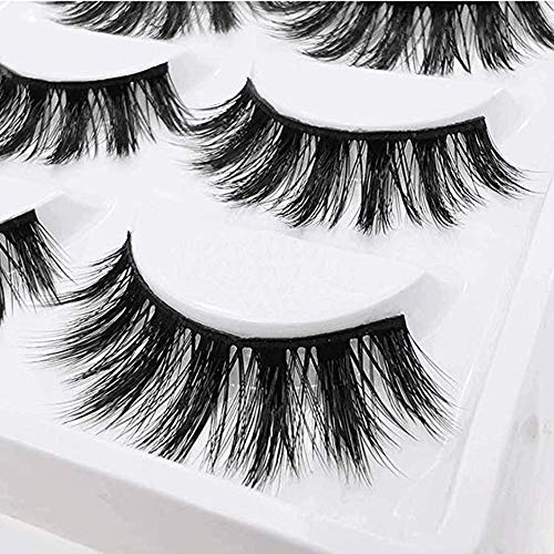 False Eyelashes, 3D Faux Mink Fake Eyelashes Handmade Dramatic Thick Crossed Cluster False Eyelashes Black Nature Fluffy Long Soft Reusable(5 Pairs)