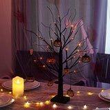 Eambrite Small Black Glitter Halloween Tree Light with 24 Orange LEDs Battery Operated Lighted Spooky Pumpkin Display Tree for Party Decoration