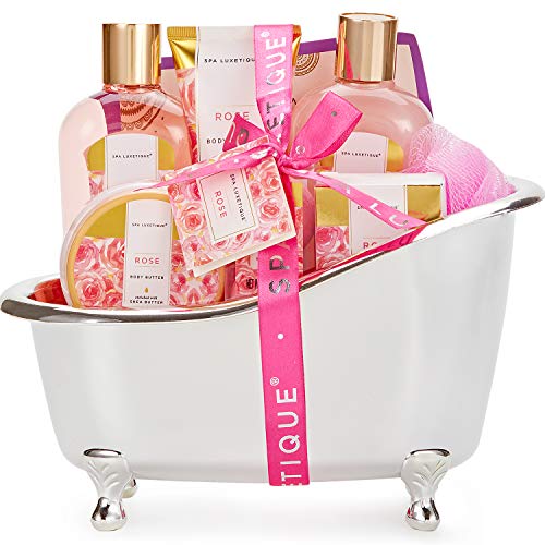 Spa Luxetique Spa Gift Set, Pamper Gifts for Women, 8pcs Rose Bath Gift Set with Body Lotion, Body Butter, Bath Bombs, Bath Gift Sets for Women, Gifts for Her, Birthday Gifts for Mum, Valentines Gifts