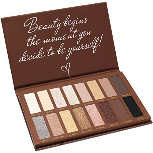 Best Pro Eyeshadow Palette Makeup - Matte + Shimmer 16 Colors - Highly Pigmented - Professional Nudes Warm Natural Bronze Neutral Smoky Cosmetic Eye Shadows - Lamora Exposed