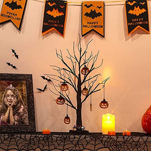 Eambrite Small Black Glitter Halloween Tree Light with 24 Orange LEDs Battery Operated Lighted Spooky Pumpkin Display Tree for Party Decoration