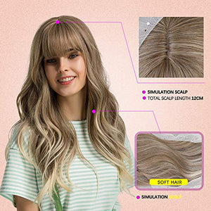 Esmee 24" Synthetic Wigs for Women Dark Roots Long Wig with Bangs Ombre Wavy Hair Realistic Simulation Scalp Middle Part