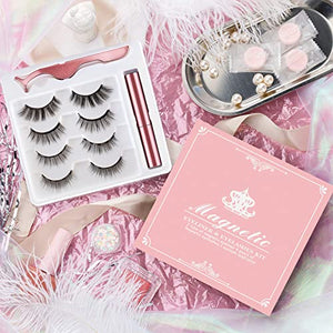 Magnetic Eyelashes,Magnetic Eyeliner and Lashes Kit,4 Pairs 3D Natural Magnetic Eyelashes, Reusable Magnetic Eyelashes,and Waterproof Magnetic Eyeliner, Long Lasting Magnetic Eyeliners-No Glue Needed